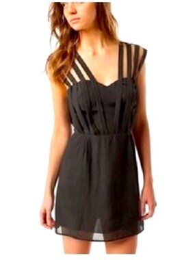 Double In Brass Mini Dress Black Strappy Sexy by Urban Outfitters Women's XS